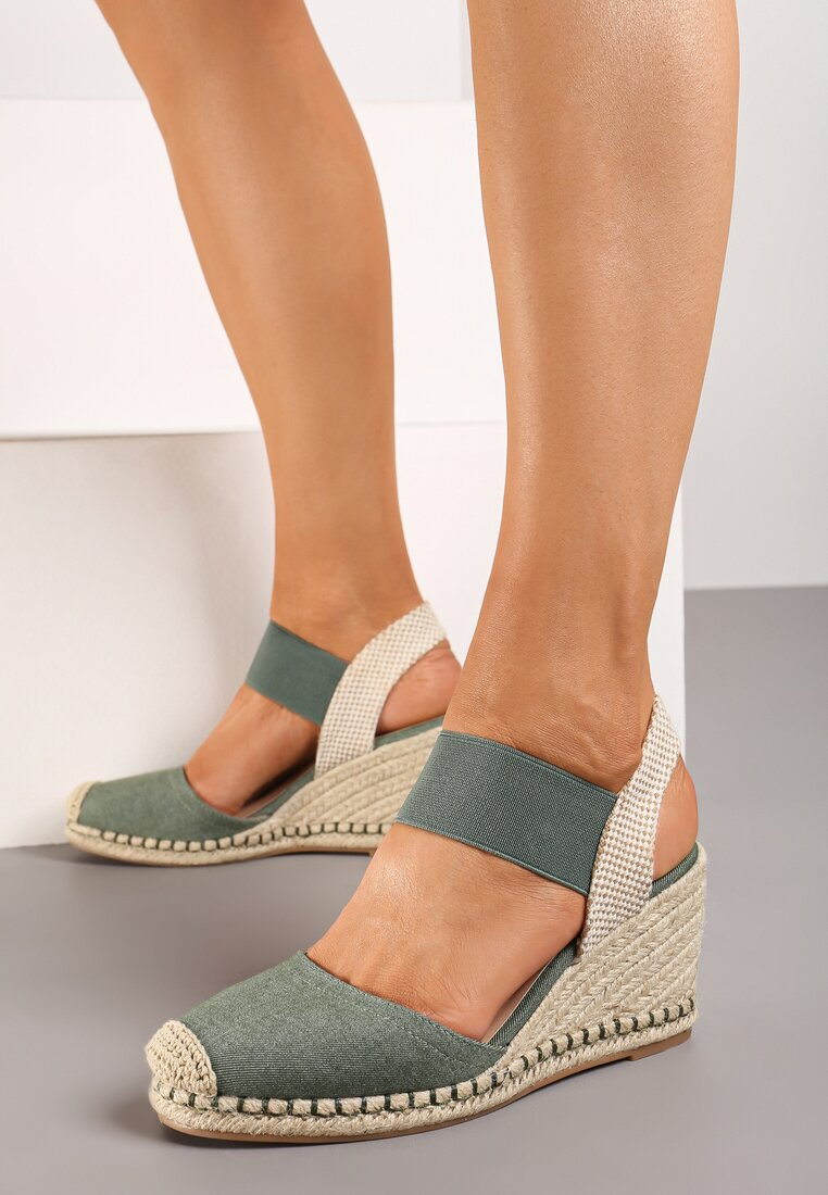 Sandale femme compensée espadrille, Vert pastel