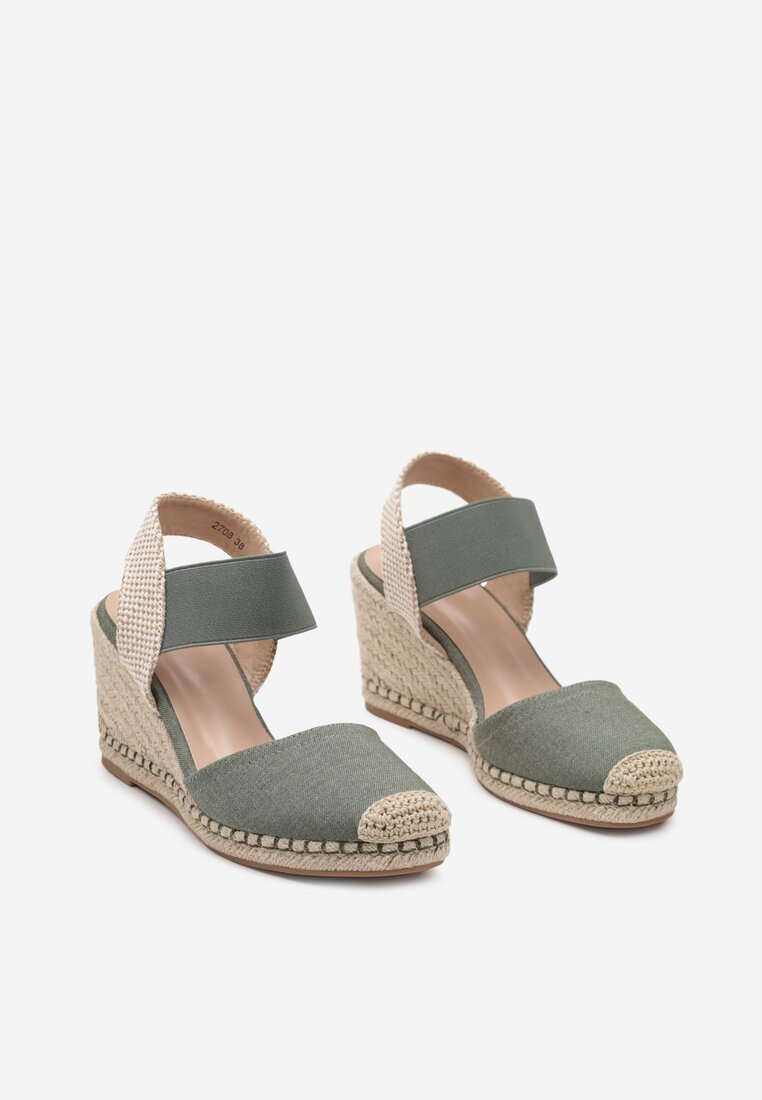 Sandale femme compensée espadrille, Vert pastel