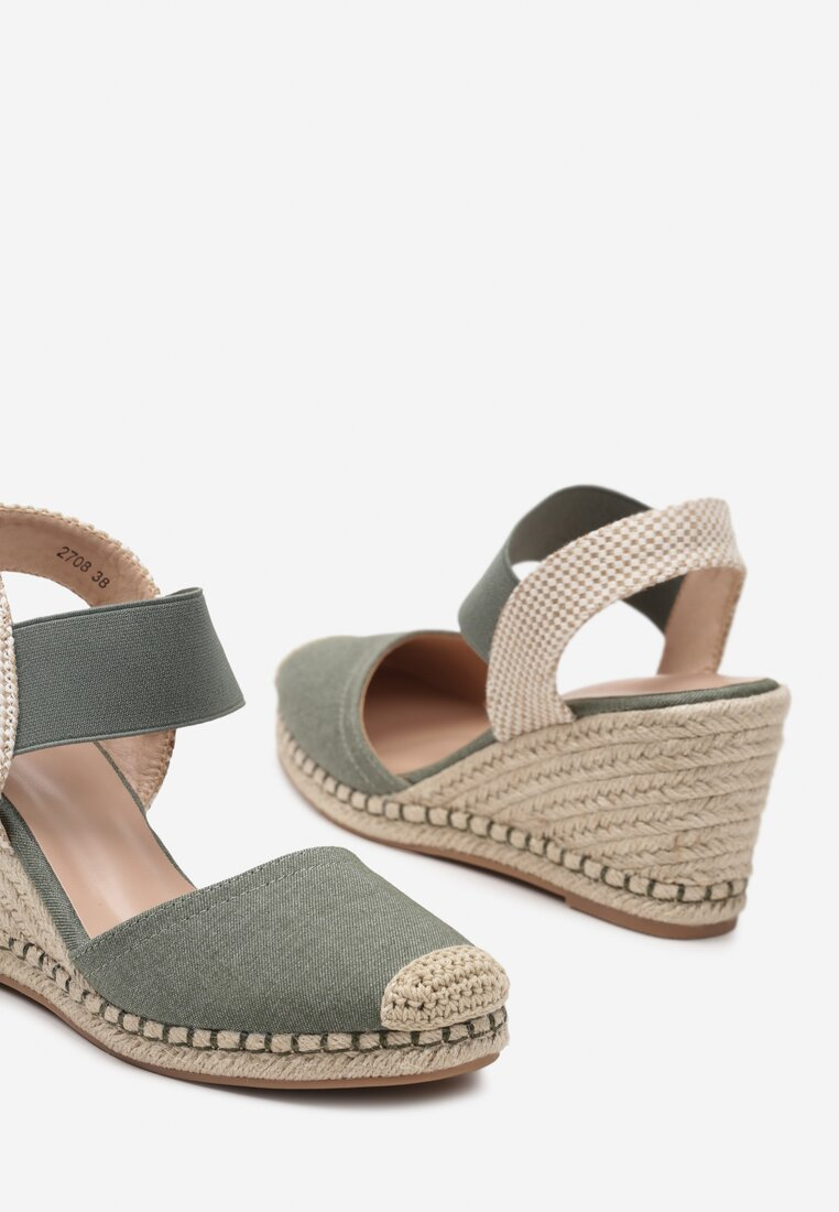 Sandale femme compensée espadrille, Vert pastel
