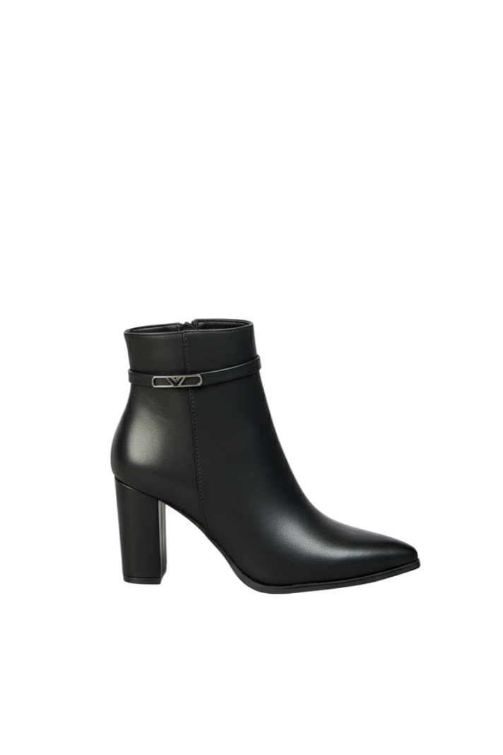 Bottines à talon à bout pointu avec boucle, Noir