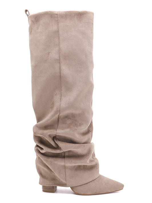 Bottes Plissées à Revers en Suède - taupe