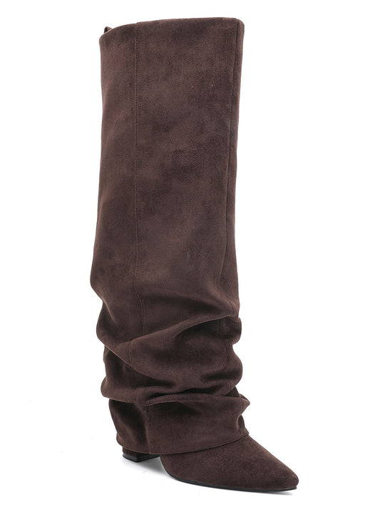 Bottes Plissées à Revers en Suède - marron