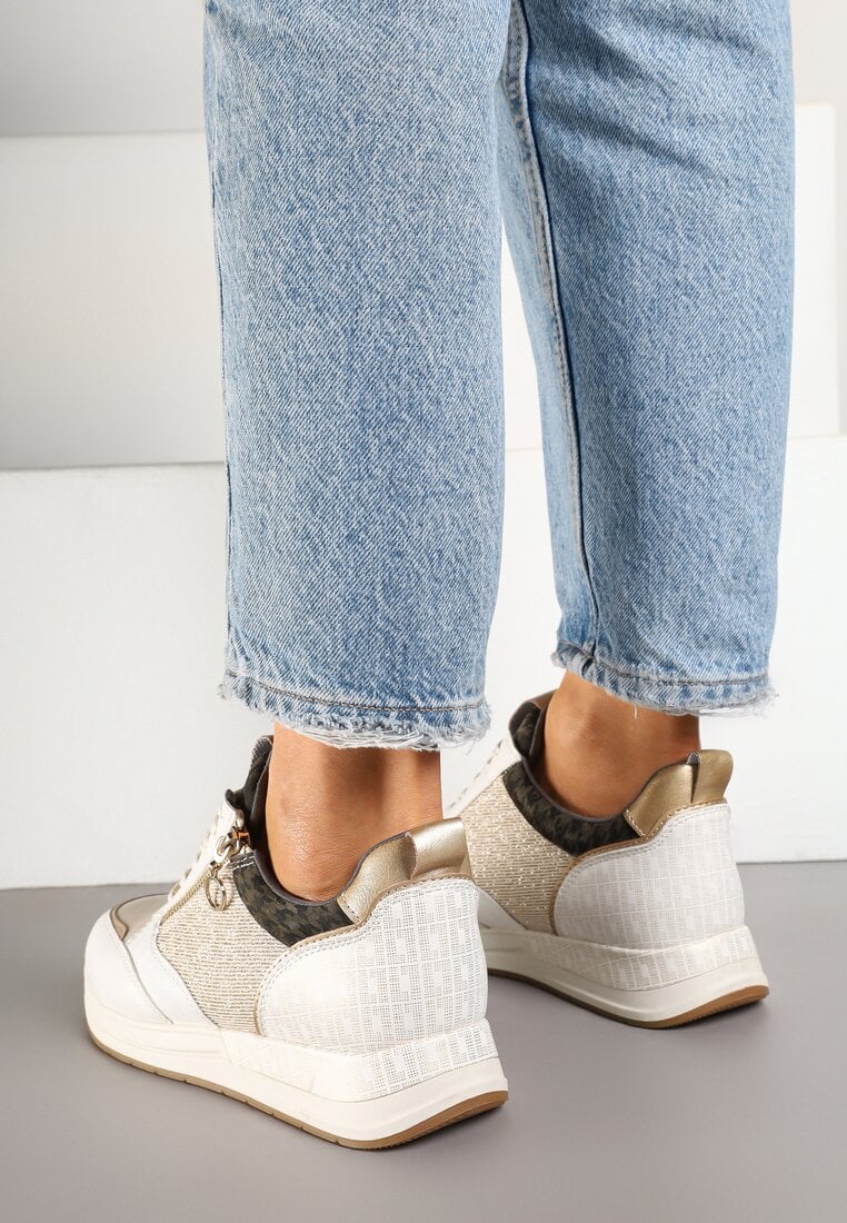 Baskets femmes à lacets avec paillettes, Beige