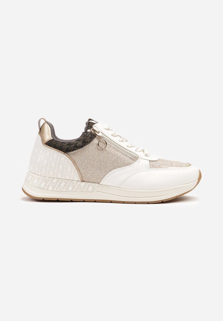 Baskets femmes à lacets avec paillettes, Beige