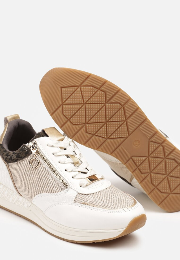 Baskets femmes à lacets avec paillettes, Beige