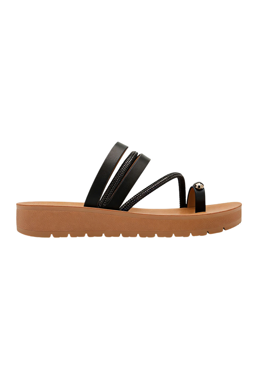 Sandale conforte avec strass à entre-doigt, Noir