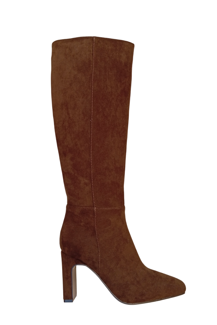 Bottes à talons bloc suédine, Marron