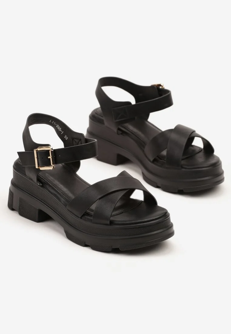 Sandales femmes brides croisées à plateformes, Noir