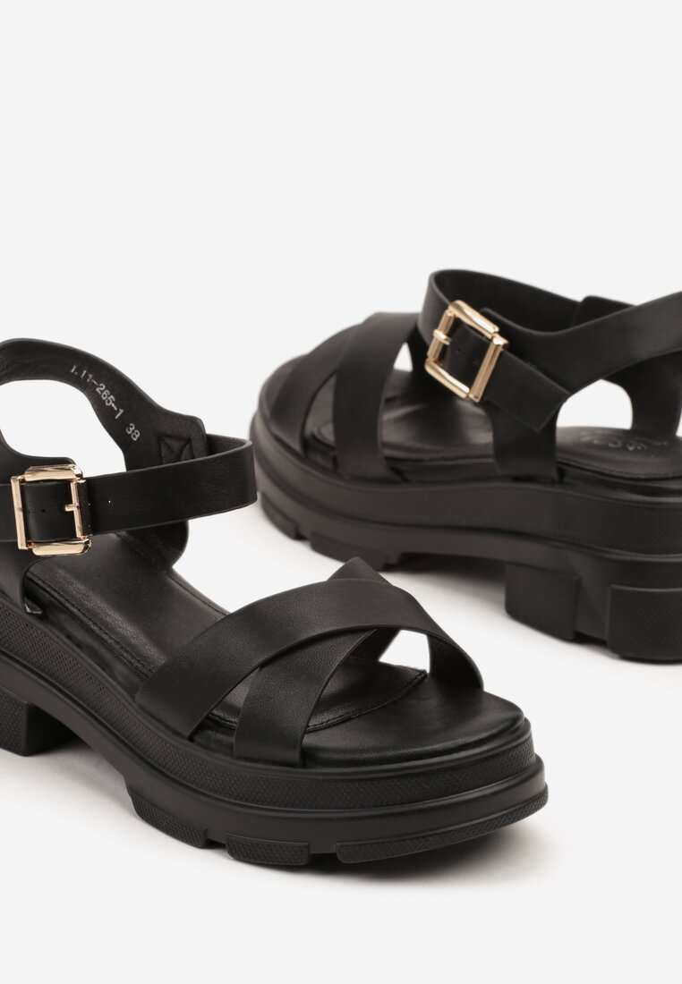 Sandales femmes brides croisées à plateformes, Noir