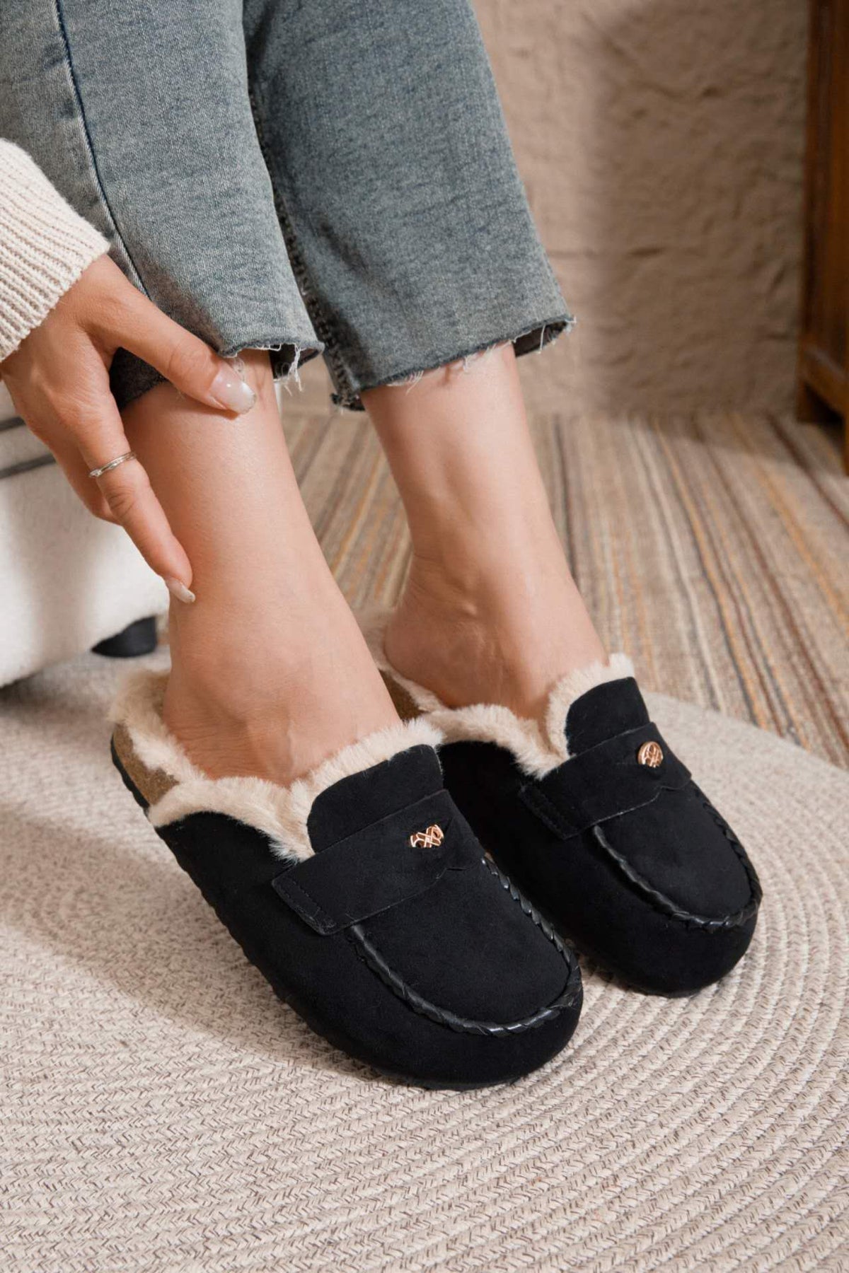 Mules Moccasins Fourrées - noir