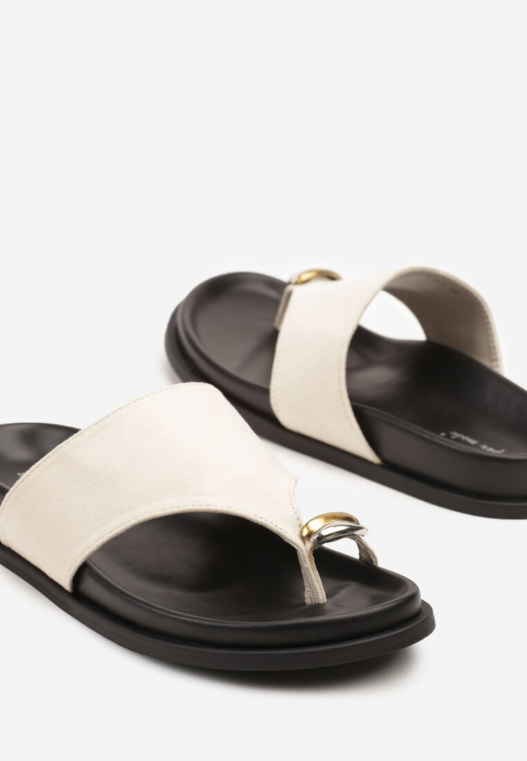 Sandale conforte à entre-doigt en suédine, Beige nude