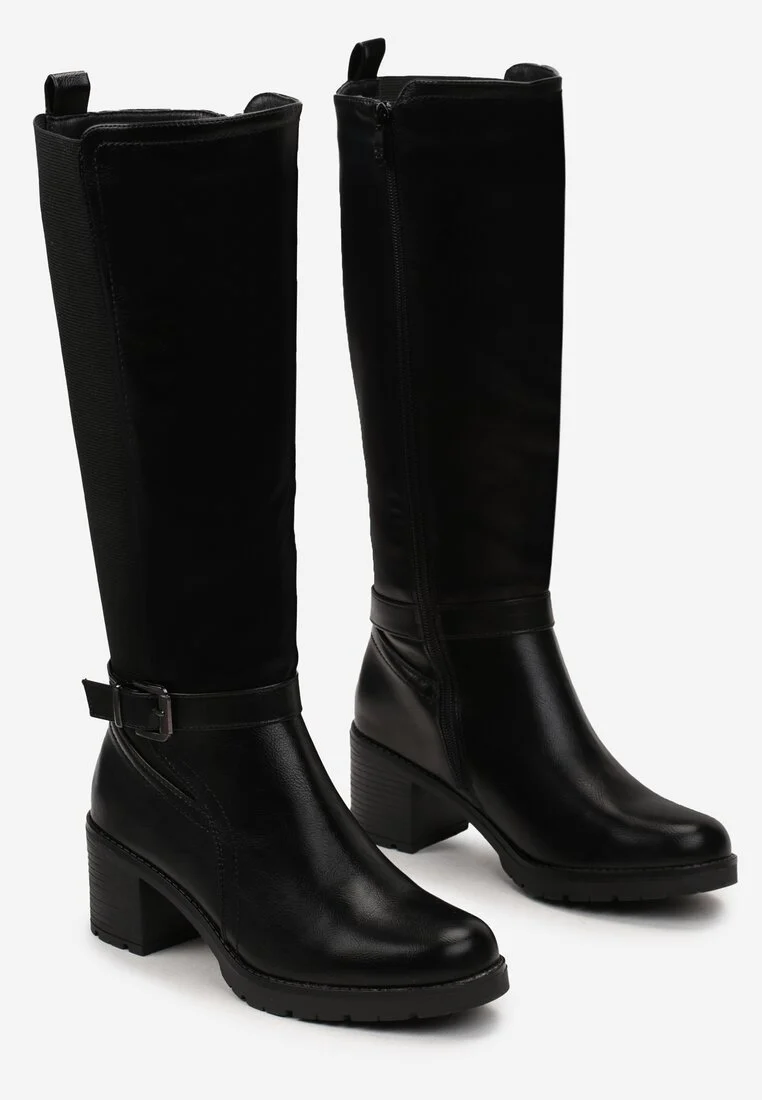 Bottes cavalières Noires à talon carré
