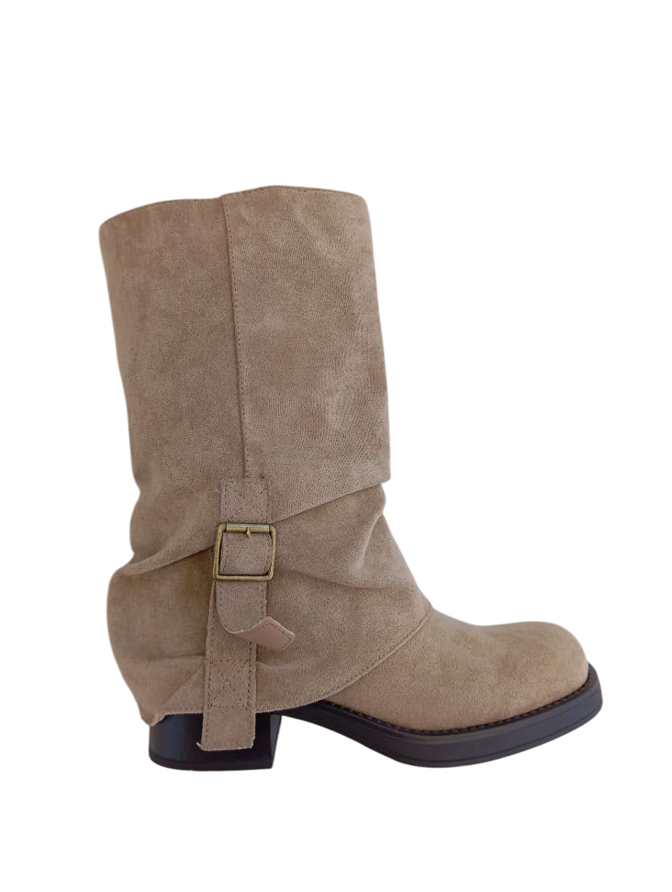 Biker boots guêtre avec boucle semelle crantée, Taupe