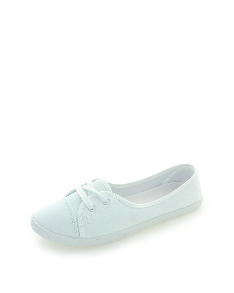 Tennis femme basic en toile avec lacets, blanc