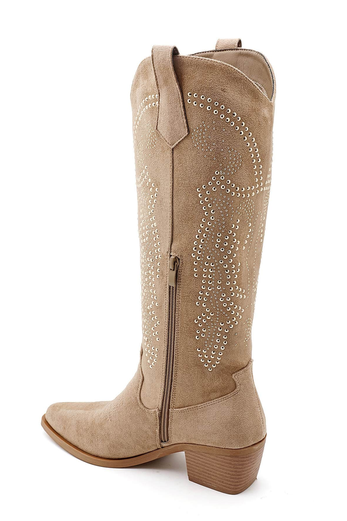 Botte Santiags suédine strass style Cowboy, Taupe