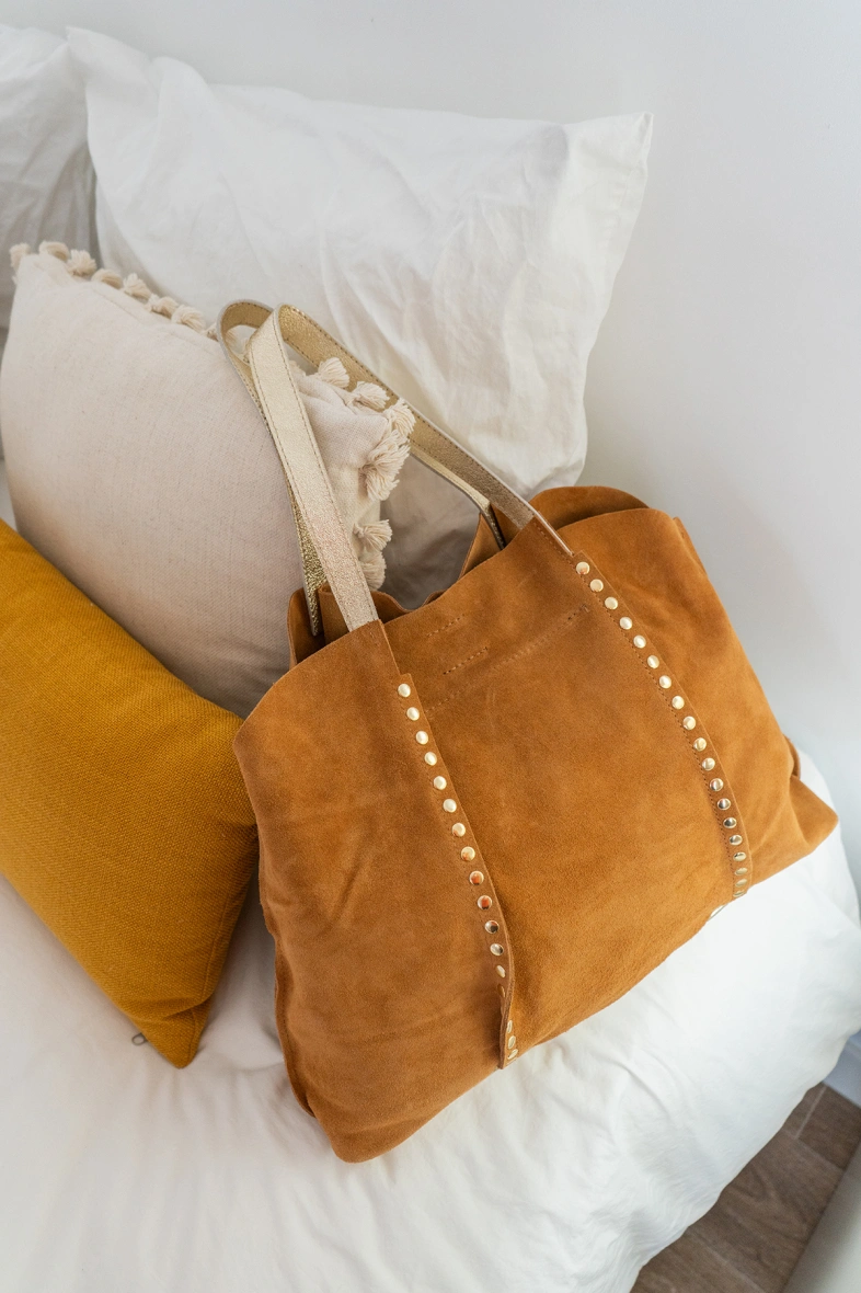 Sac Cabas en cuir daim GAELLE - Cognac