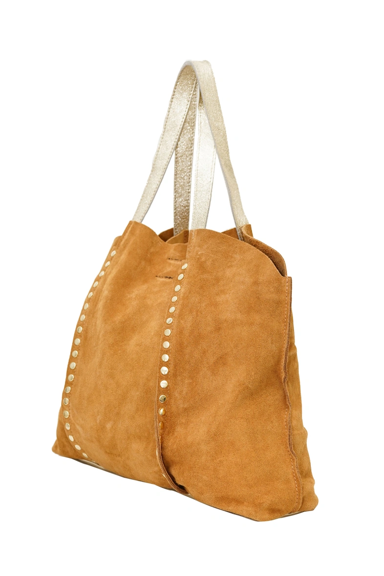 Sac Cabas en cuir daim GAELLE - Cognac