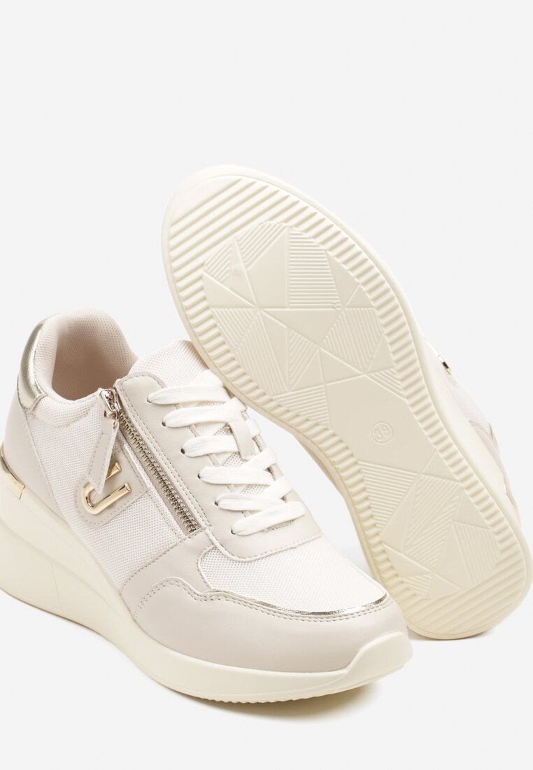 Baskets basses compensés à lacets, Beige