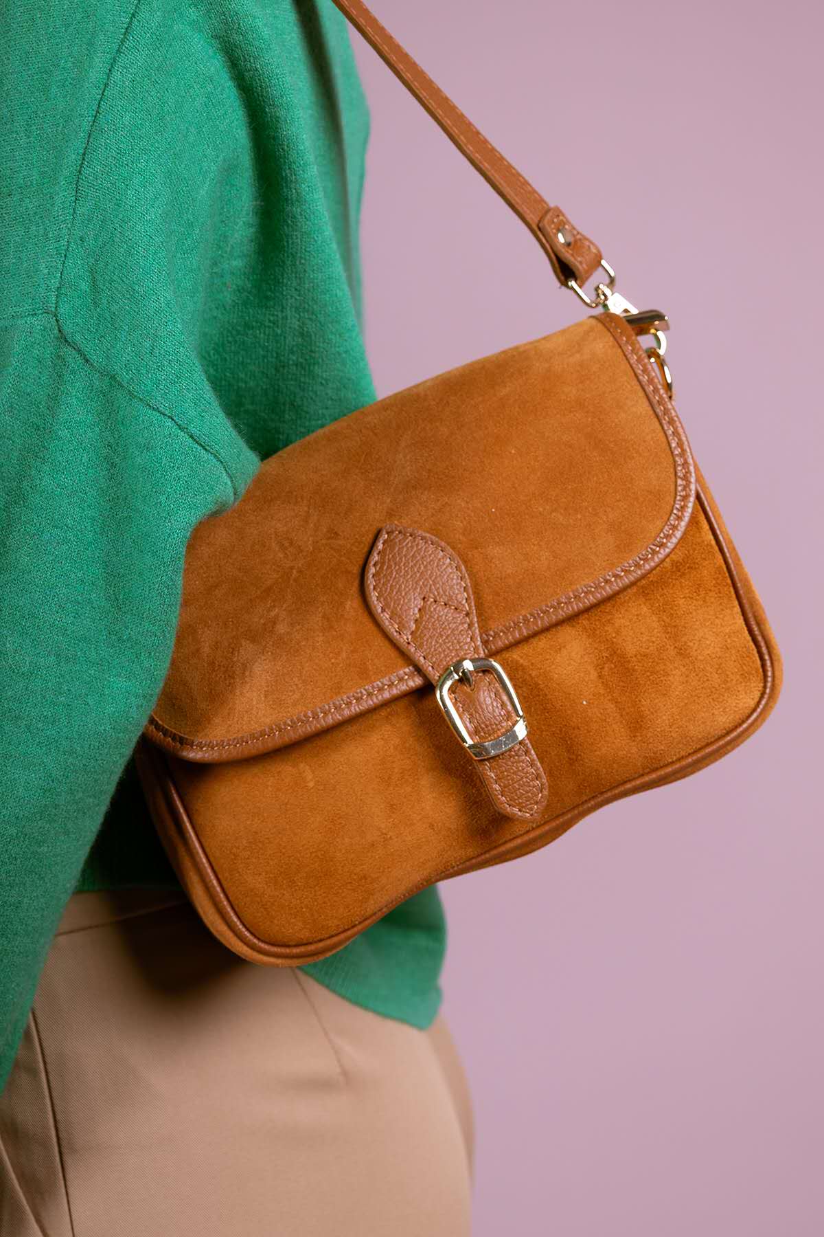 Sac cuir bandoulière EDITH SUEDE, Cognac