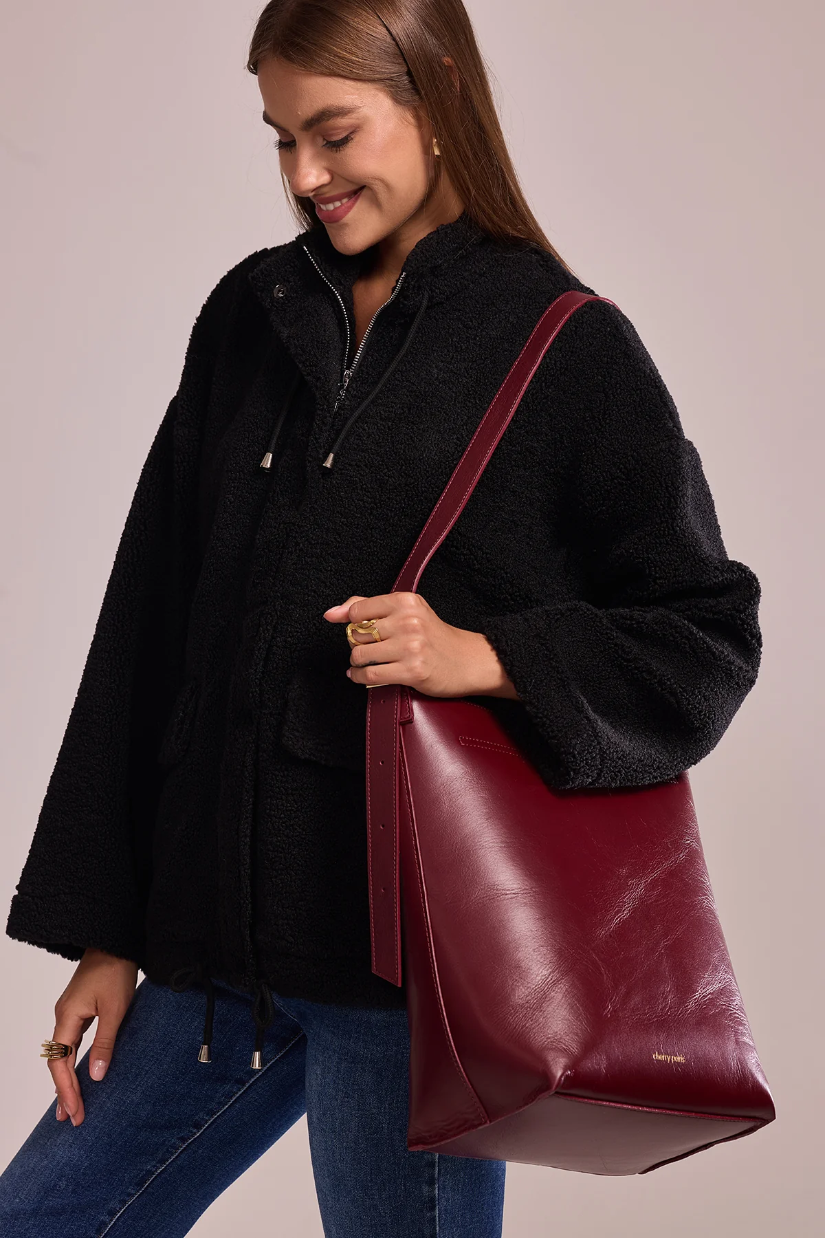 Sac Cabas cuir AMÉLIE - Bordeaux
