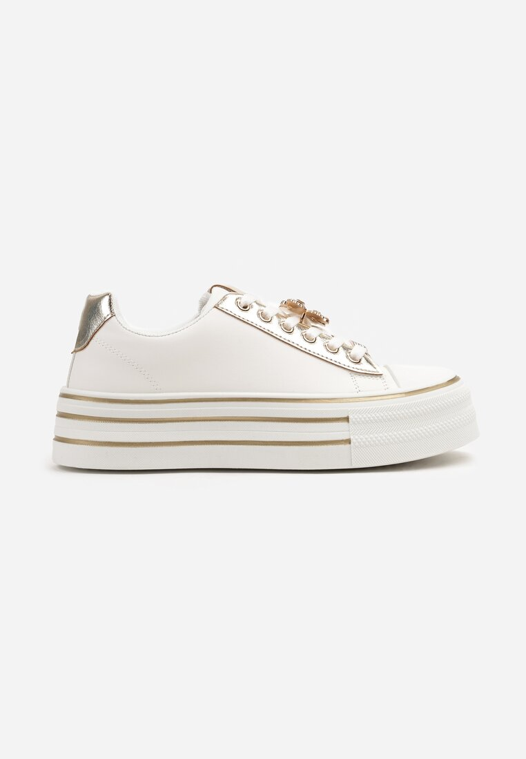 Basket femme plateforme à lacets, blanc doré
