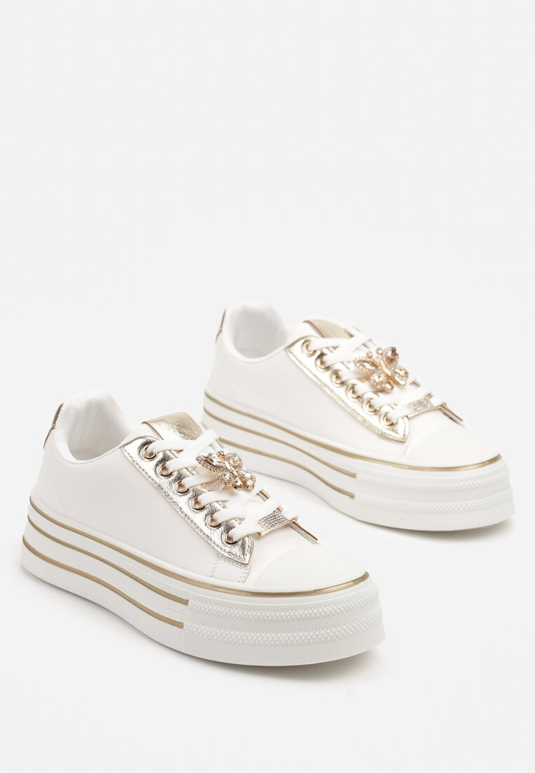 Basket femme plateforme à lacets, blanc doré