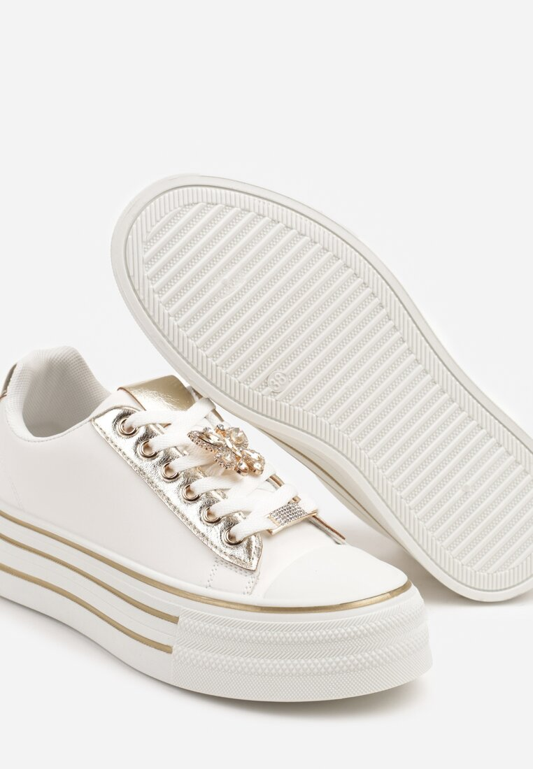 Basket femme plateforme à lacets, blanc doré