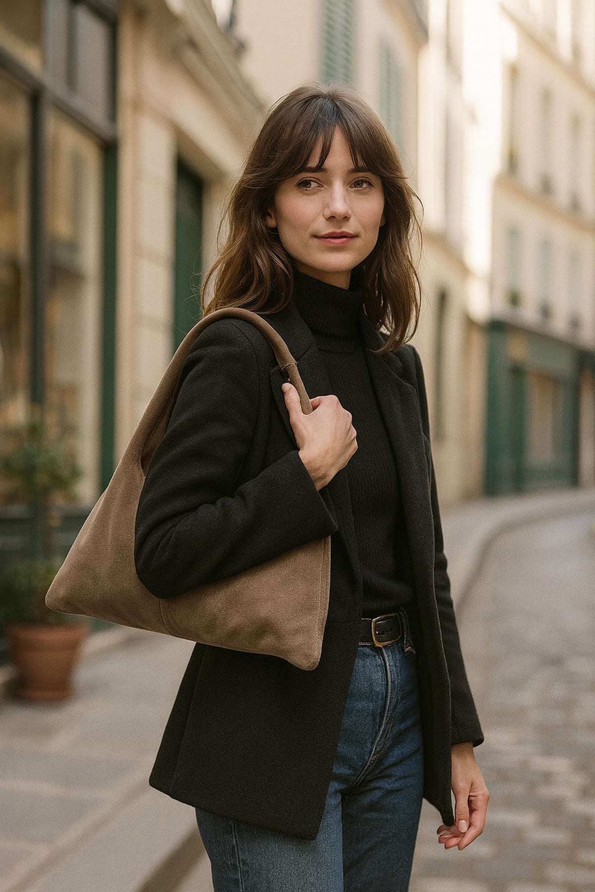 Sac cuir daim MALORIE - Taupe