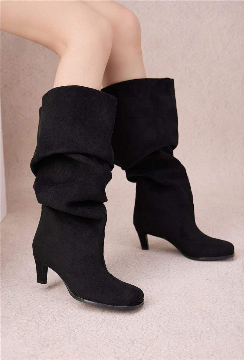Bottes Hautes Plissées "Slouchy" en Suédine - noir