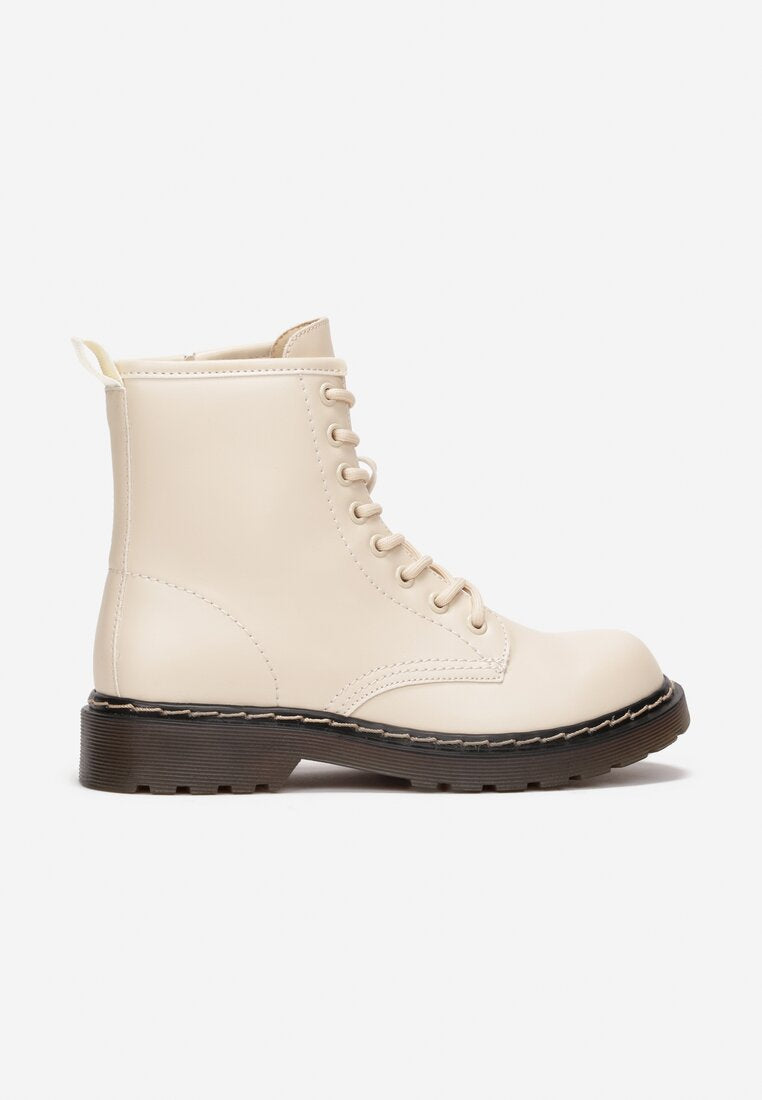 Bottines femmes plates à lacets, Beige