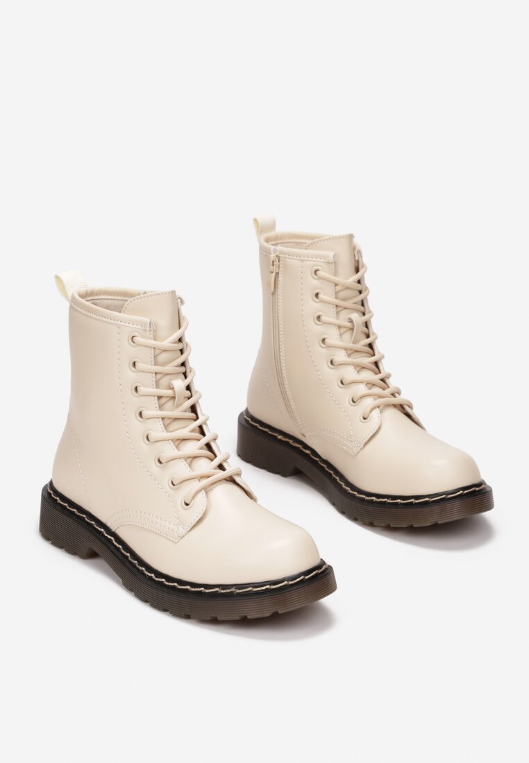 Bottines femmes plates à lacets, Beige