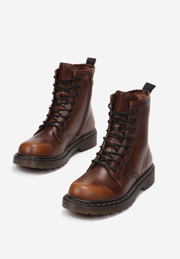 Bottines femmes plates à lacets, Marrons