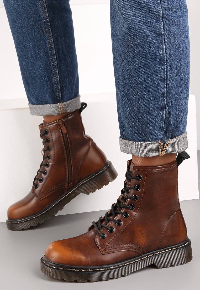 Bottines femmes plates à lacets, Marrons