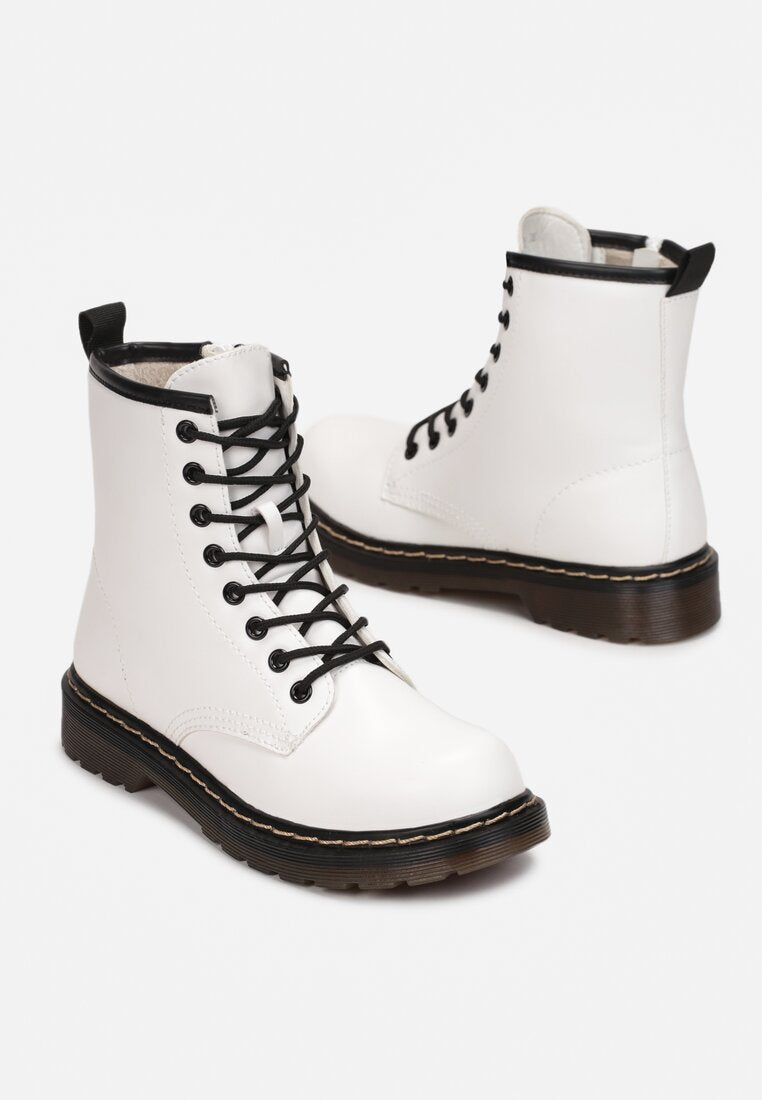 Bottines femmes plates à lacets, blanche
