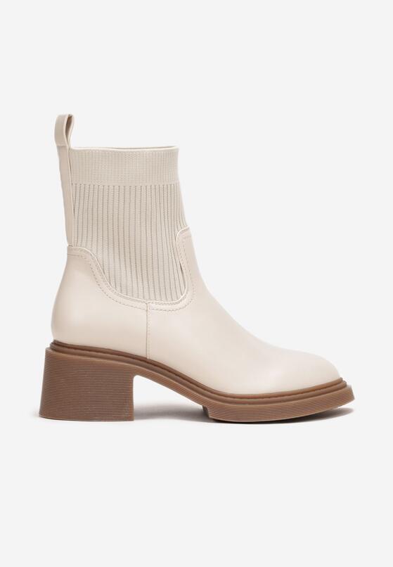 Bottine Chaussette à talons, semelle crantée, Beige écru