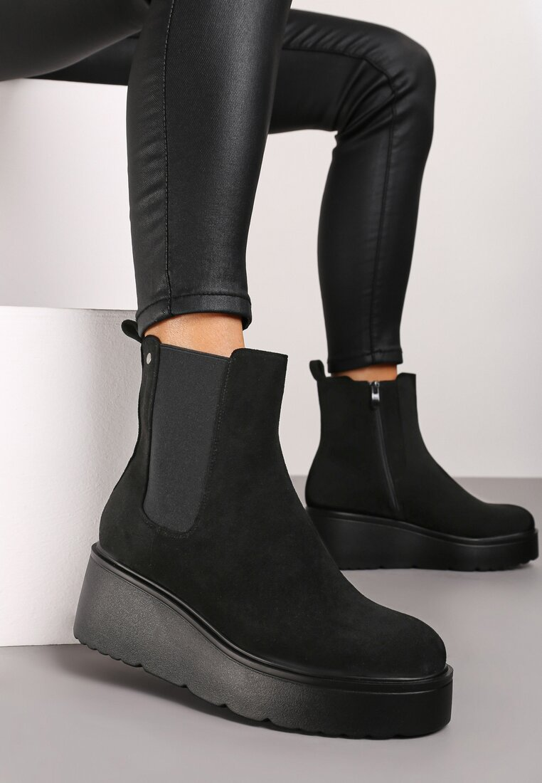 Bottines femmes compensées à plateforme, Noir