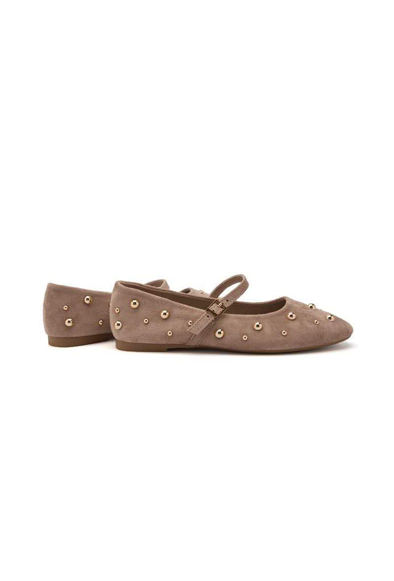 Ballerines Mary Jane suédine à boucle et clous - taupe