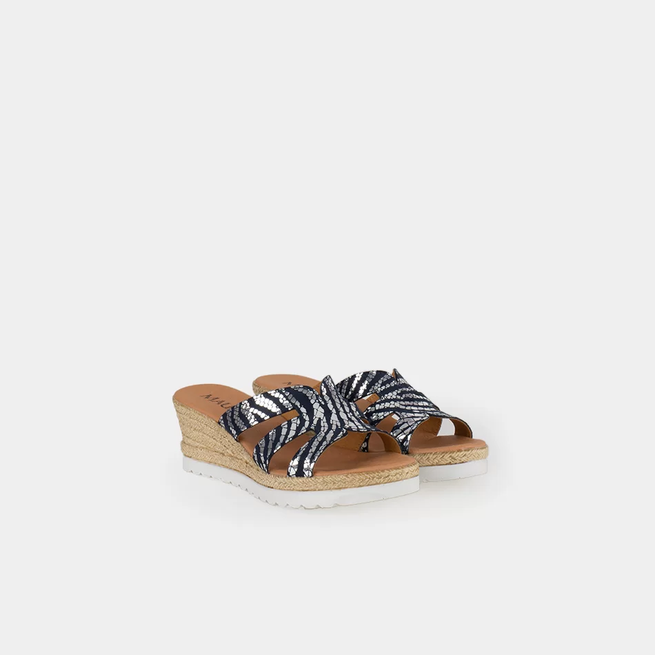 Mules femmes compensées, Bleu doré