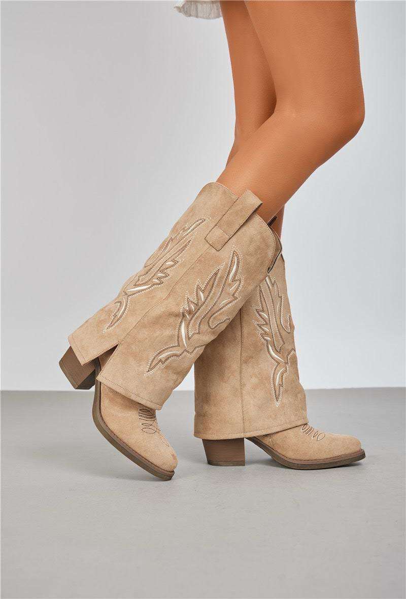 Boots Santiags guêtre style cowboy mi-mollet, Taupe