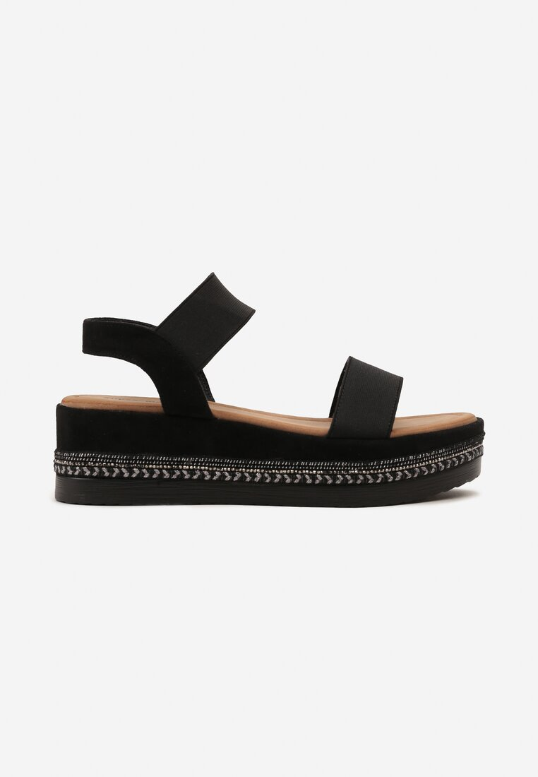 Sandale plateforme avec double bride élastique, Noir