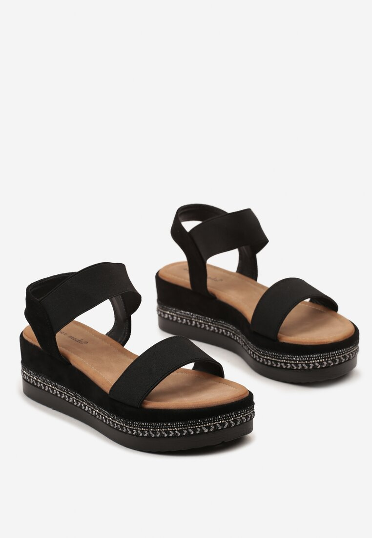 Sandale plateforme avec double bride élastique, Noir