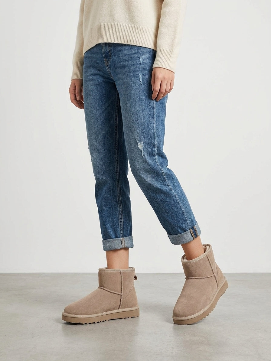 Bottines fourrées en cuir suède - beige
