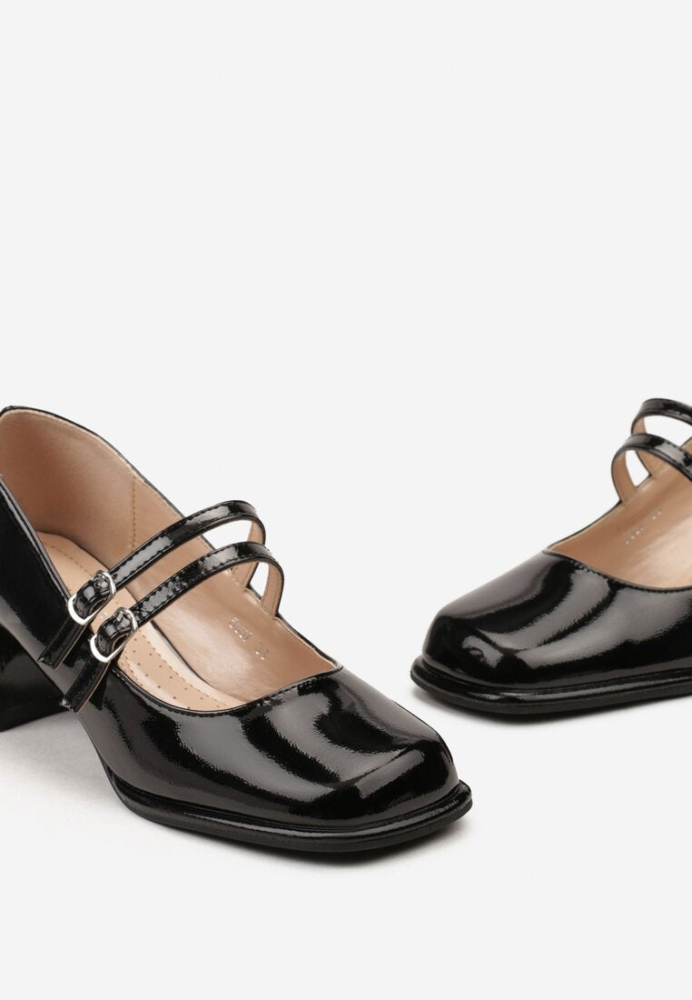 Escarpin avec double brides bout carré, Noir