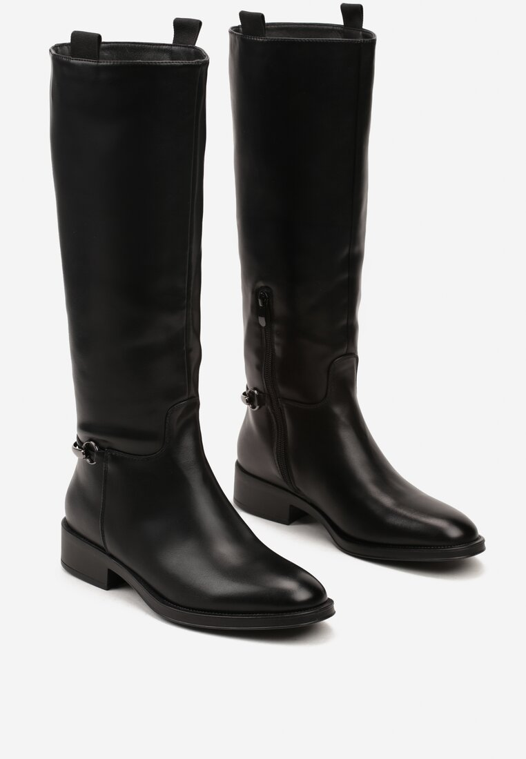 Bottes hautes plates avec chaînes, Noir