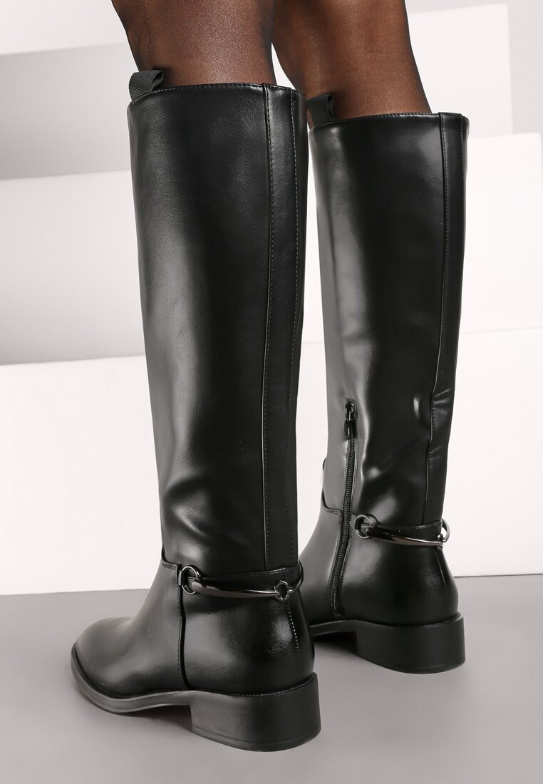 Bottes hautes plates avec chaînes, Noir