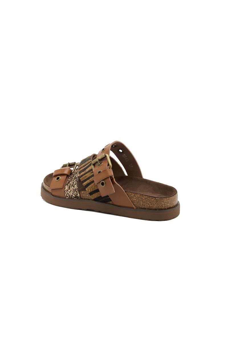 Mules avec bride motif léopard semelle effet liège