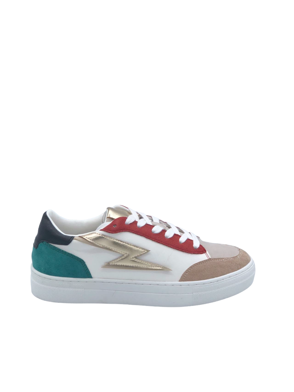 Basket femme éclair doré à lacets, Blanc mix