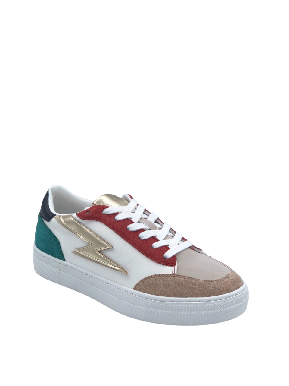 Basket femme éclair doré à lacets, Blanc mix