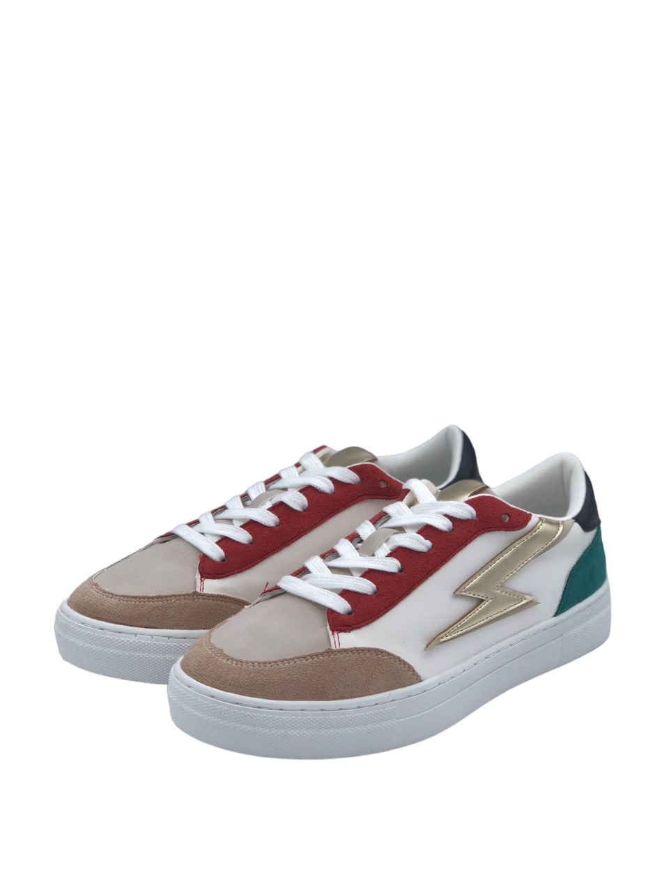 Basket femme éclair doré à lacets, Blanc mix