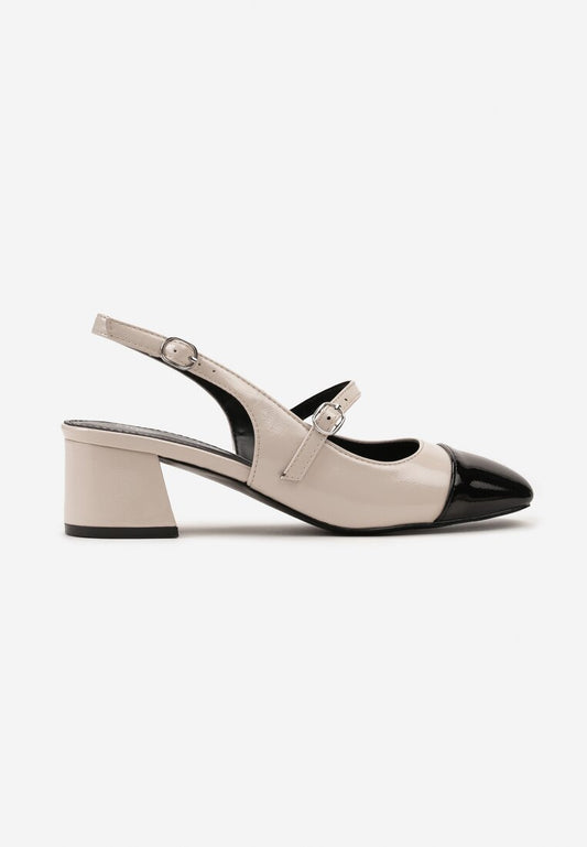 Escarpins avec bride talon ouvert, Beige verni